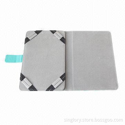 Universal Leather Case, Tension Clips at Each Corner to Securely Hold Tablet